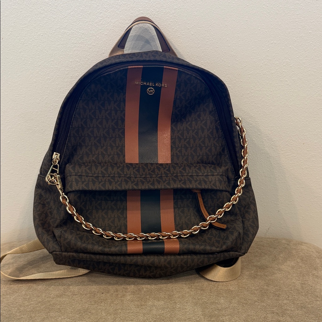 Michael Kors Brown And Black Backpack With Chain Accent
